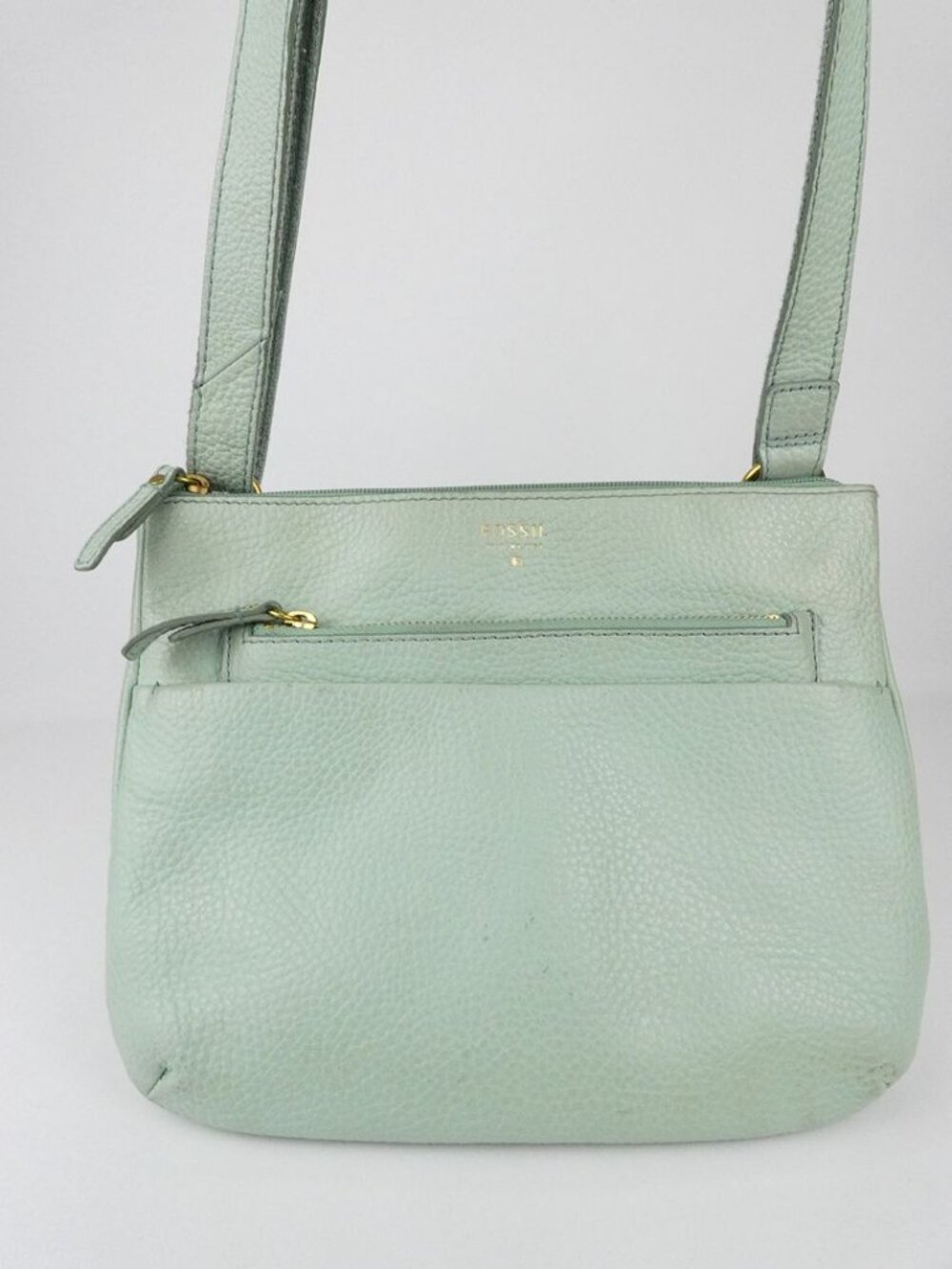 Fossil Tessa Crossbody Bag Womens Green Pebbled Leather Bag Zip Top Issue # 1954